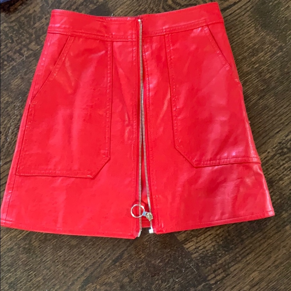 Red leather skirt